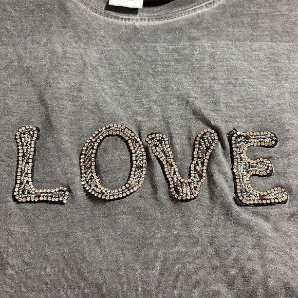 For the Republic t shirt womens size small Beaded Love Tee Dark Burnt out Grey - Picture 6 of 11